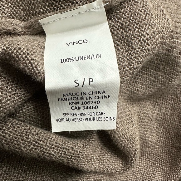 Vince 100% Linen Boatneck Top Long Sleeves SZ Small Taupe Oversized Designer GUC - Picture 5 of 6